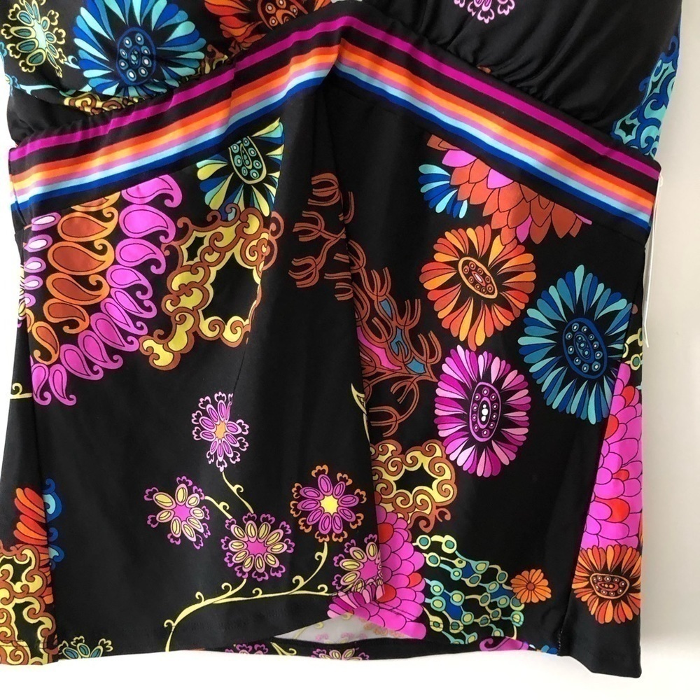 Trina Turk Floral Black Halter Tankini Swimsuit 12 - Picture 3 of 7